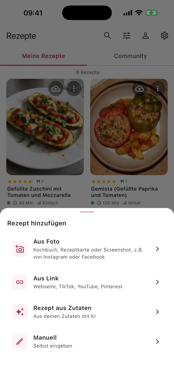 Rezept hinzufügen: aus Foto, Link oder Social Media