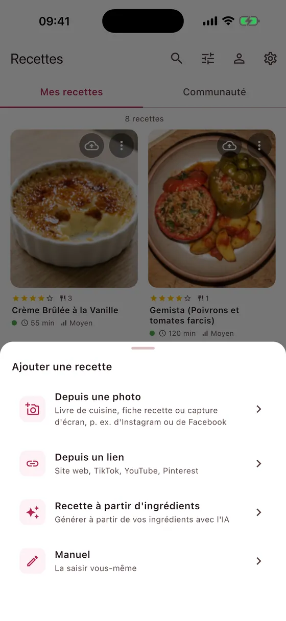 Ajouter une recette : par photo, lien ou réseaux sociaux
