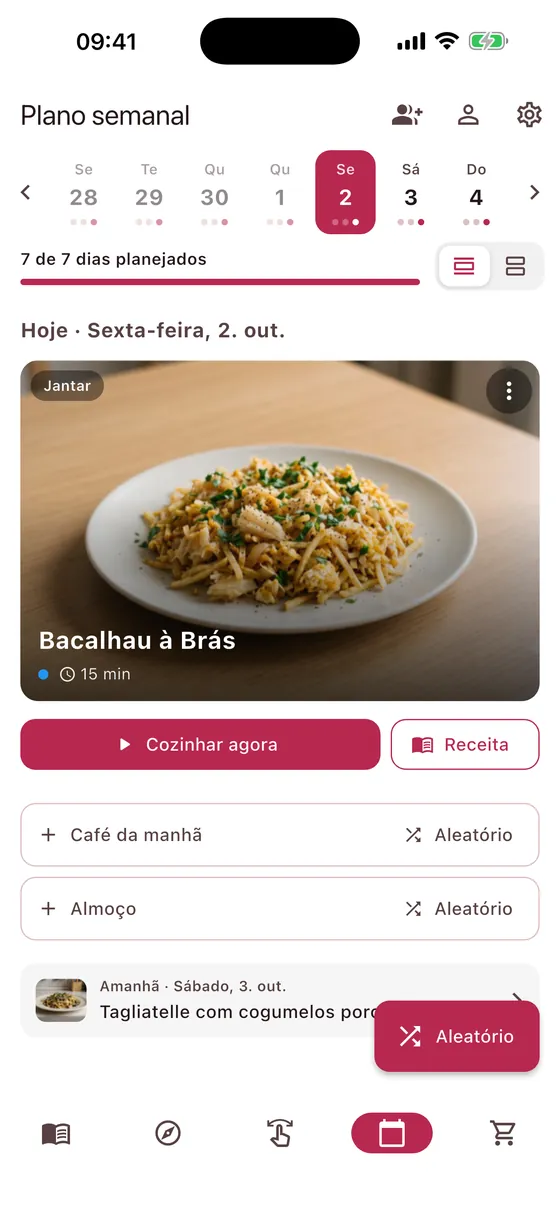 Plano semanal com o jantar de hoje
