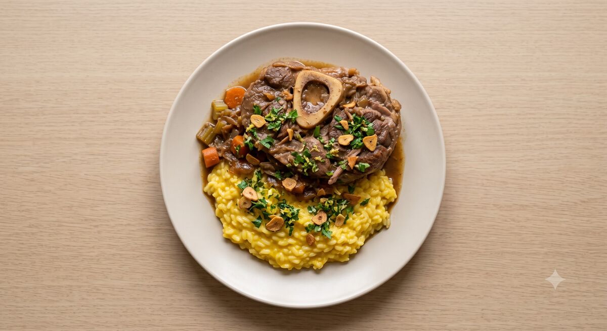 Ossobuco à milanesa com risoto de açafrão