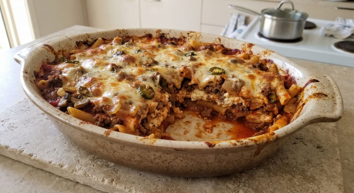 Pasticcio di pasta e macinato al formaggio