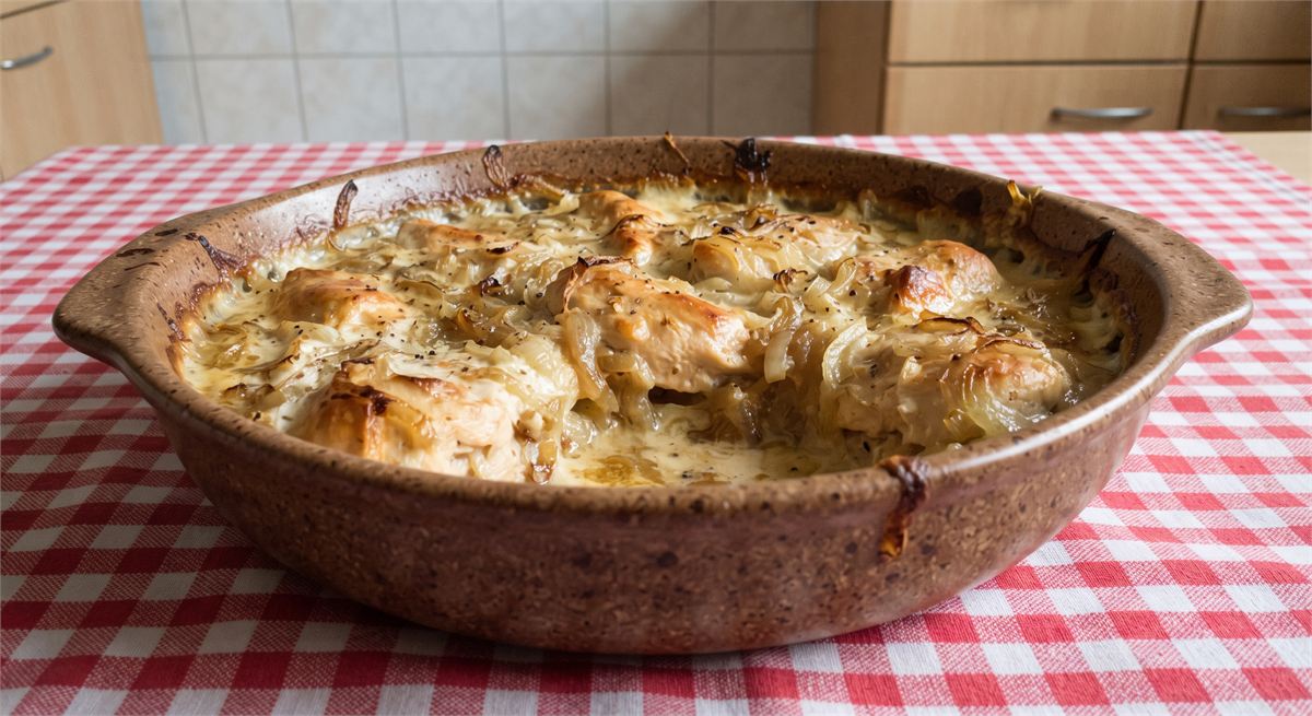 Poulet à la crème et aux oignons