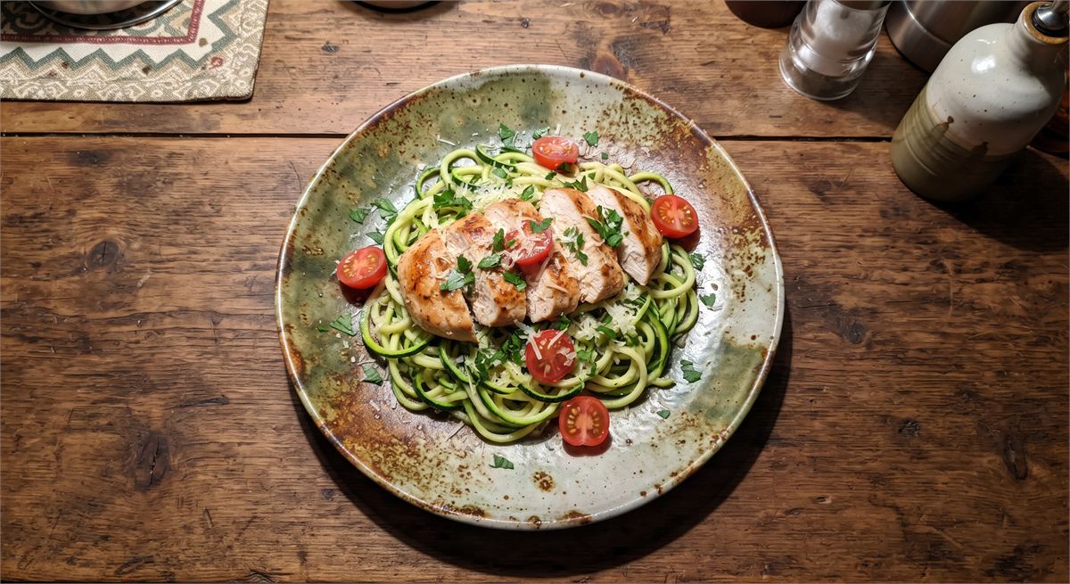 Blanc de poulet sur tagliatelles de courgettes