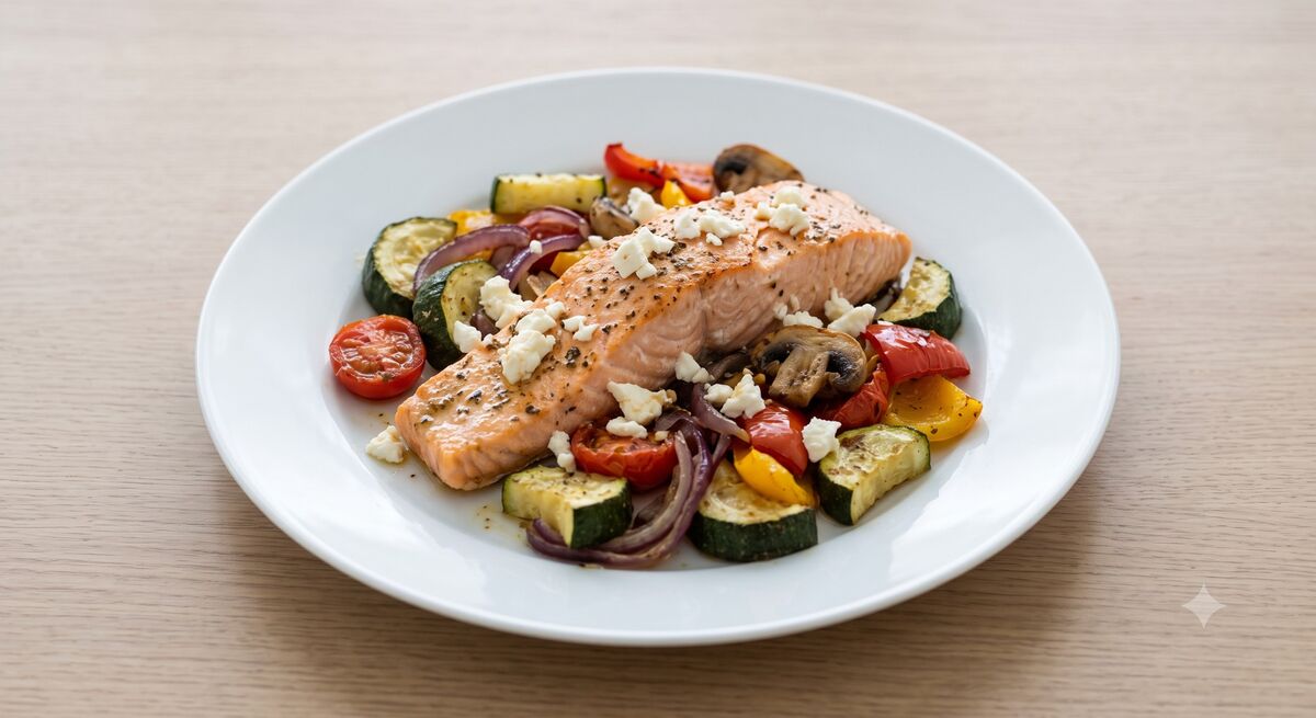 Prepare salmon with vegetables in the oven