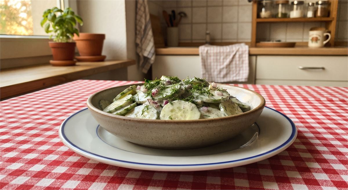 Vegan cucumber salad with yogurt dressing