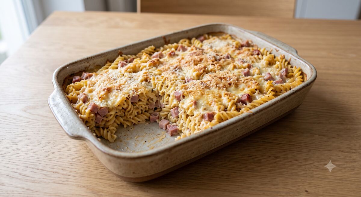 Gratinado de massa com presunto e queijo