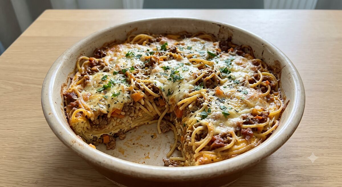 Zapiekanka spaghetti z mięsem mielonym