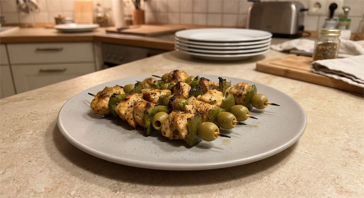 Brochettes de poulet aux olives