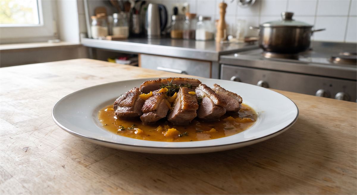 Pan-seared duck breast with orange sauce