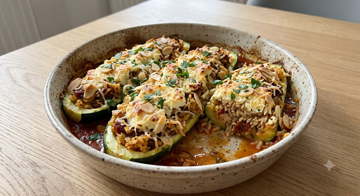 Zucchine ripiene vegetariane con feta e riso
