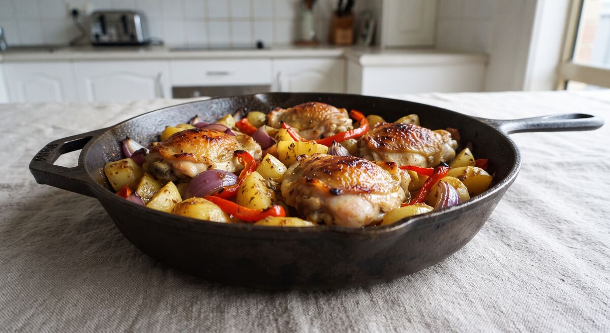 Frango com Batatas Assado em Uma Só Assadeira
