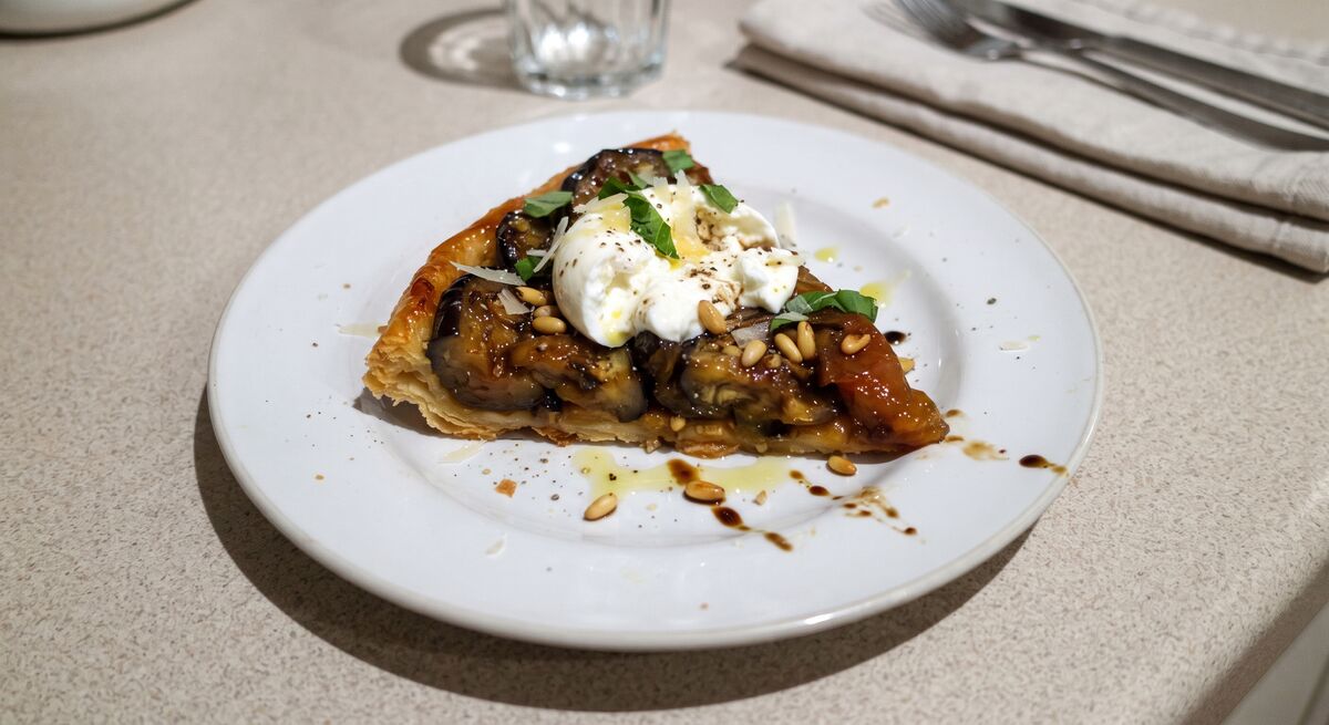 Auberginen-Tarte-Tatin mit Burrata