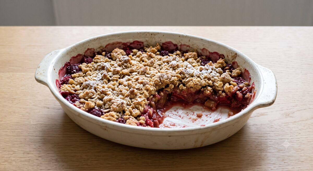 Rhabarber-Crumble mit süßen Streuseln