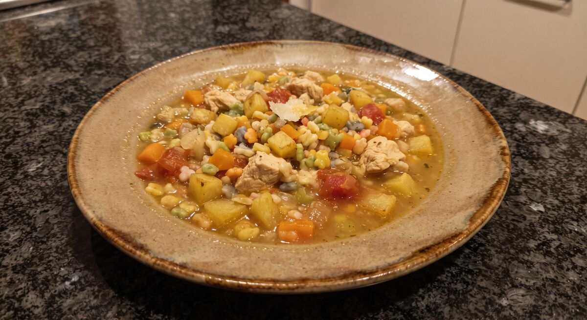 Harlequin Soup with chicken breast
