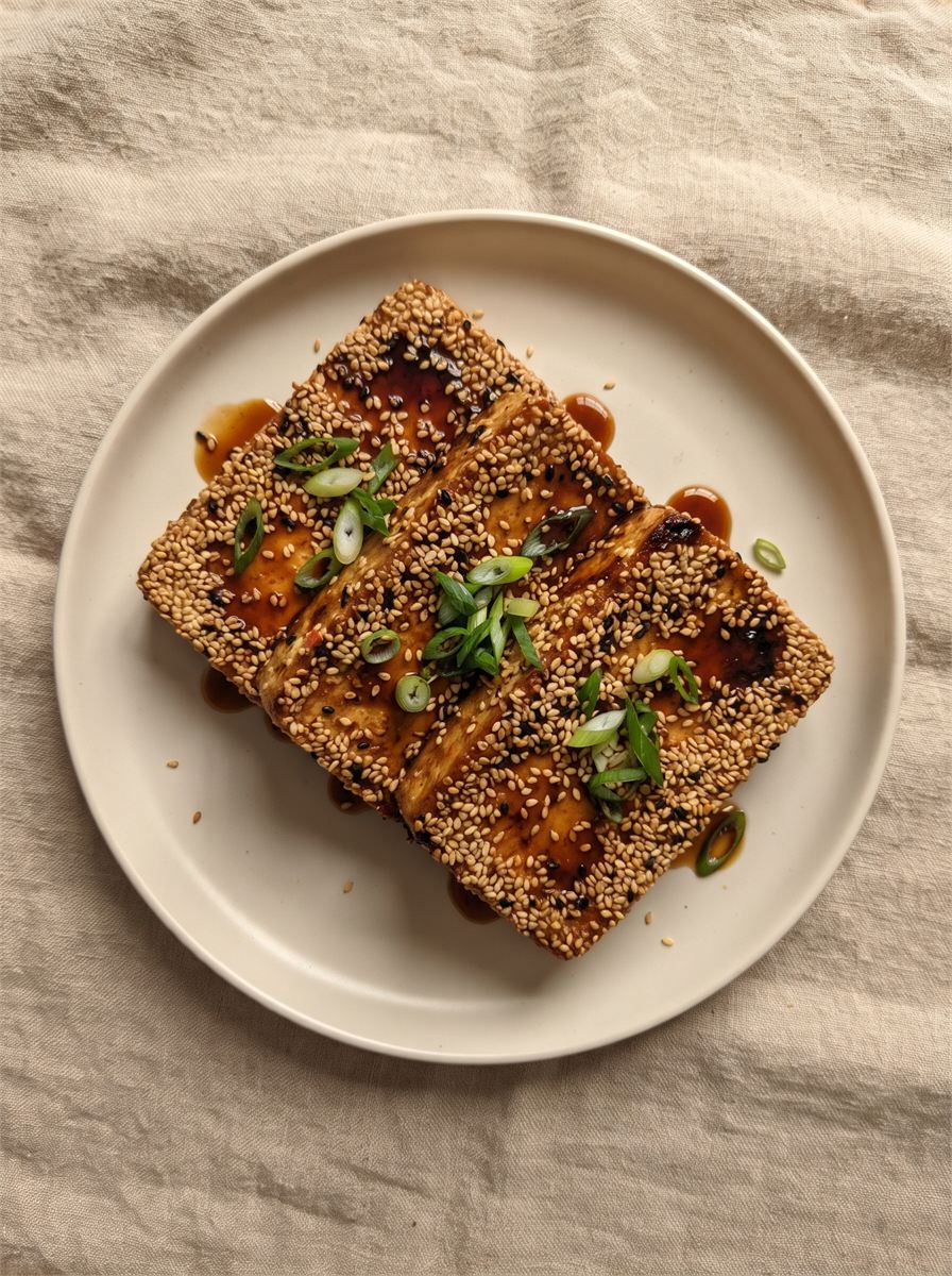 Steki z tofu w sezamowej panierce z sosem teriyaki