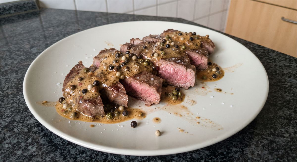 Oxfilé med blandad peppar och konjak-gräddsås