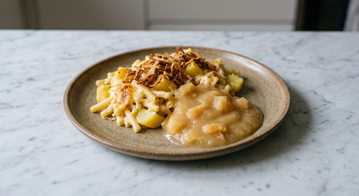 Älplermagronen met appelmoes