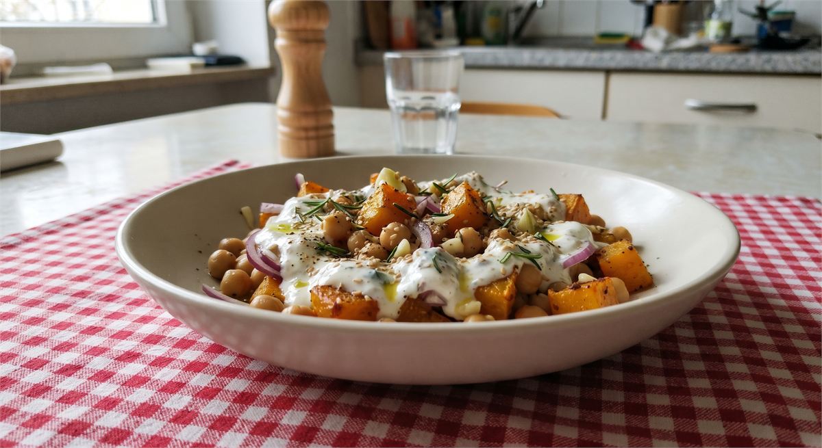 Warm pumpkin salad with chickpeas