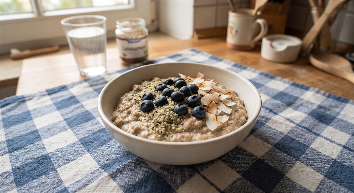 Porridge cheto al cocco con mirtilli