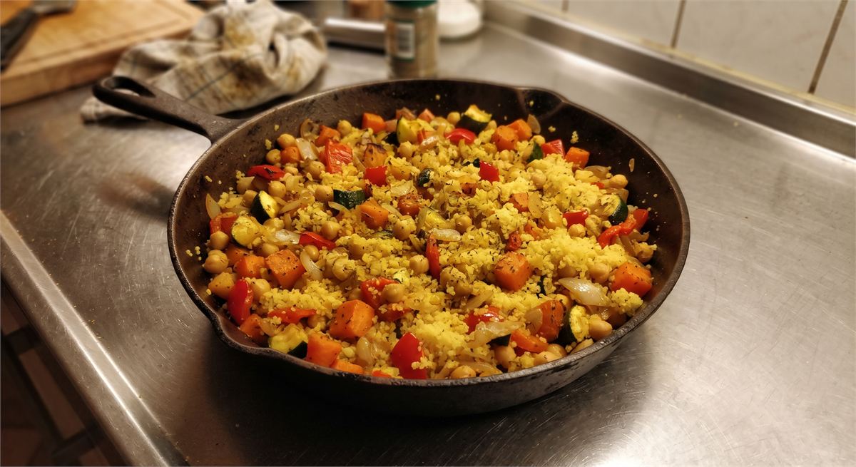 Couscous vegetable skillet with chickpeas