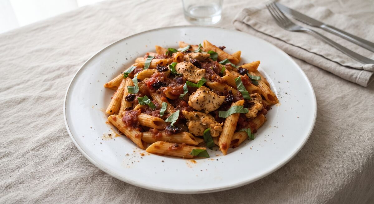 Pasta all'arrabbiata z kurczakiem