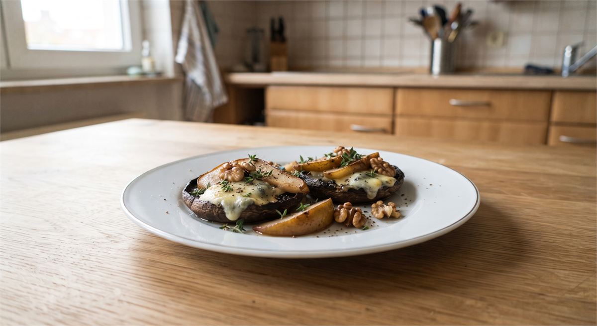 Portobello z gorgonzolą, orzechami włoskimi i gruszką