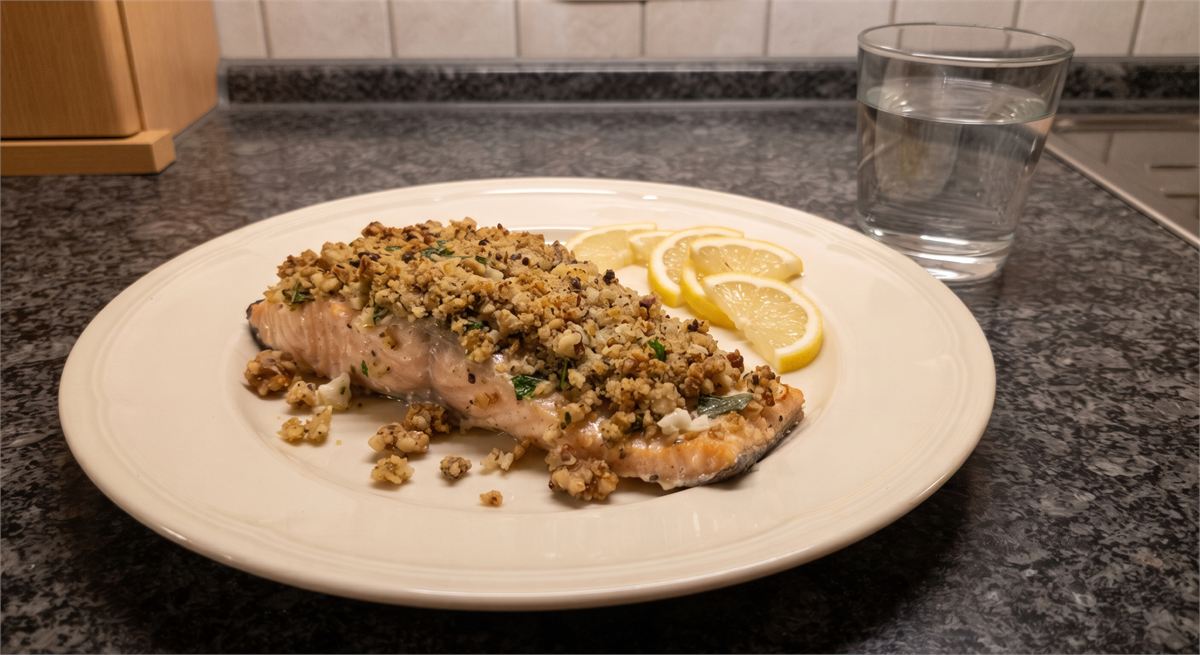 Lachs mit Hartkäse-Kräuter-Walnuss-Kruste