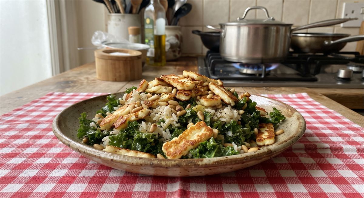 Crispy Shredded Halloumi Salad with Kale