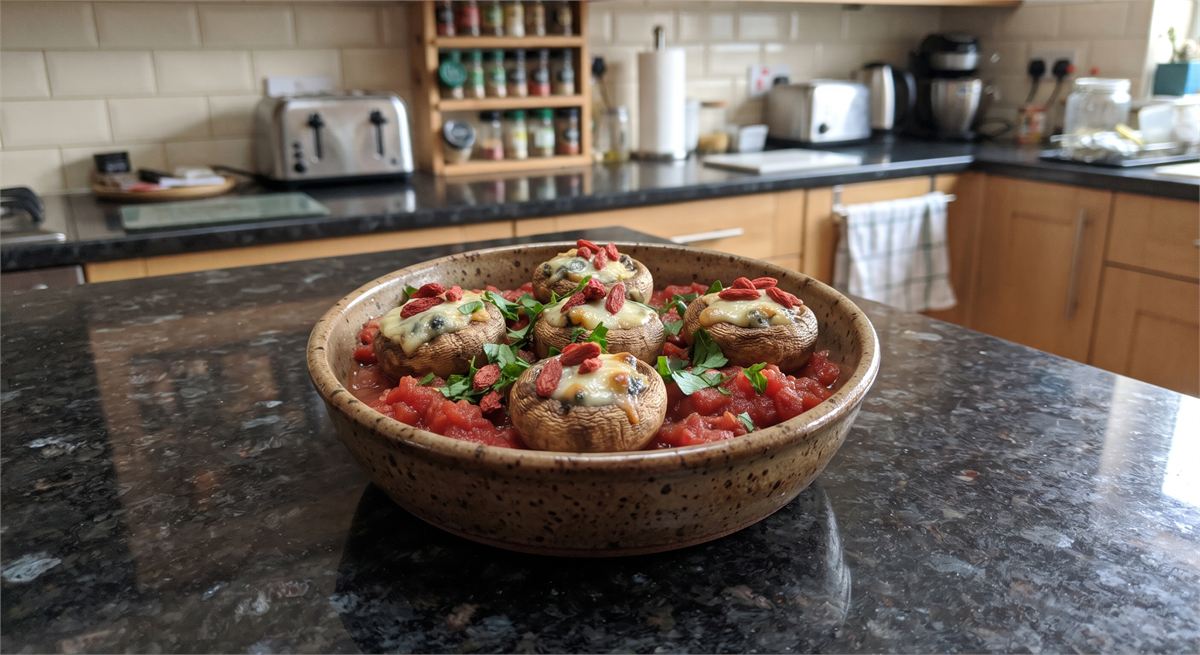 Champignon ripieni su letto di pomodoro