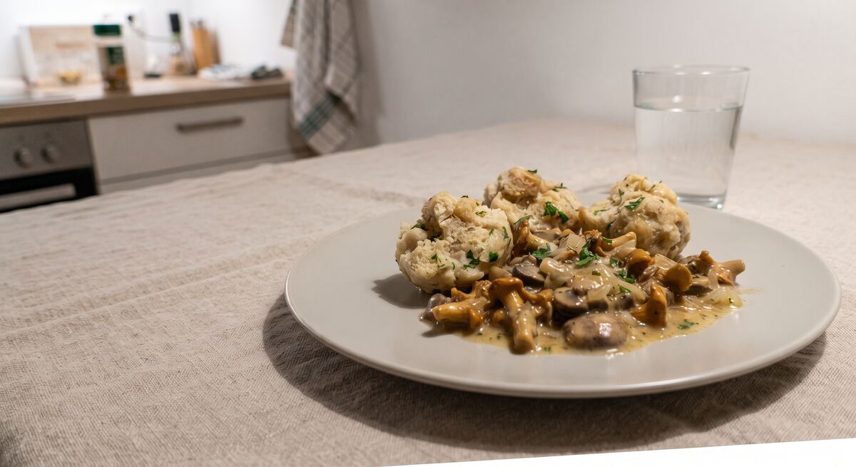 Canederli bavaresi con ragù di funghi