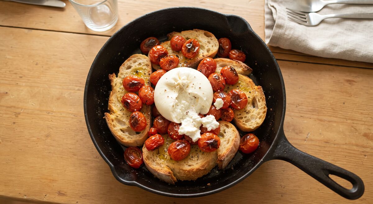 Burrata-Baguette mit gerösteten Tomaten
