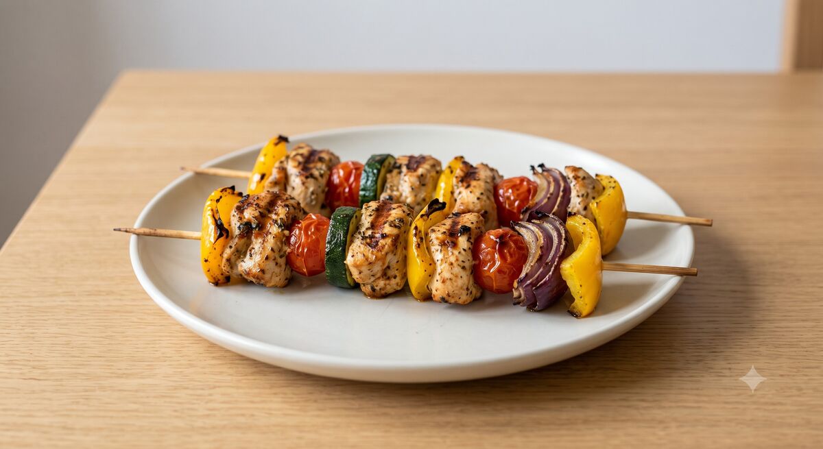 Spiedini di pollo con verdure alla griglia