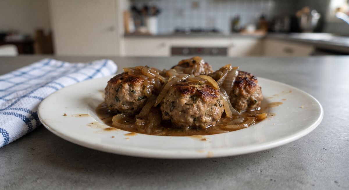Albóndigas de cerdo caseras con salsa de cebolla